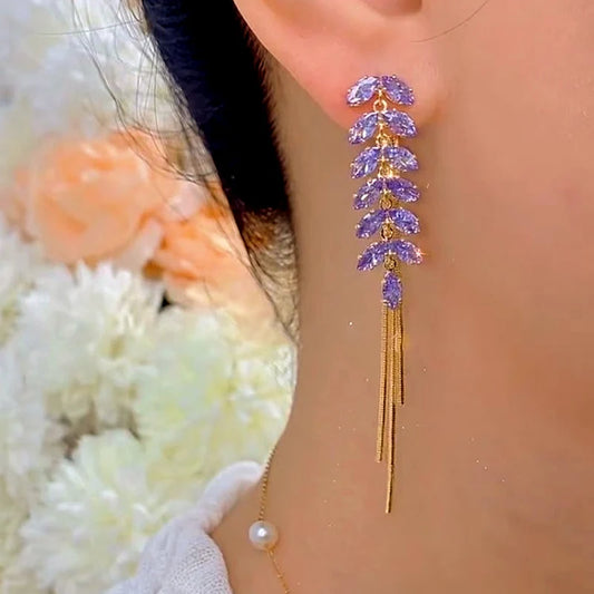Kit de Pendientes de trigo de cristal chapados en oro de 14K