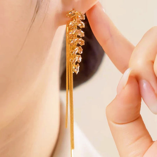 Kit de Pendientes de trigo de cristal chapados en oro de 14K