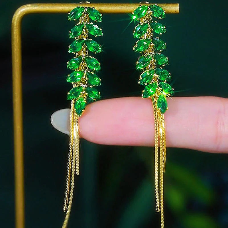 Kit de Pendientes de trigo de cristal chapados en oro de 14K