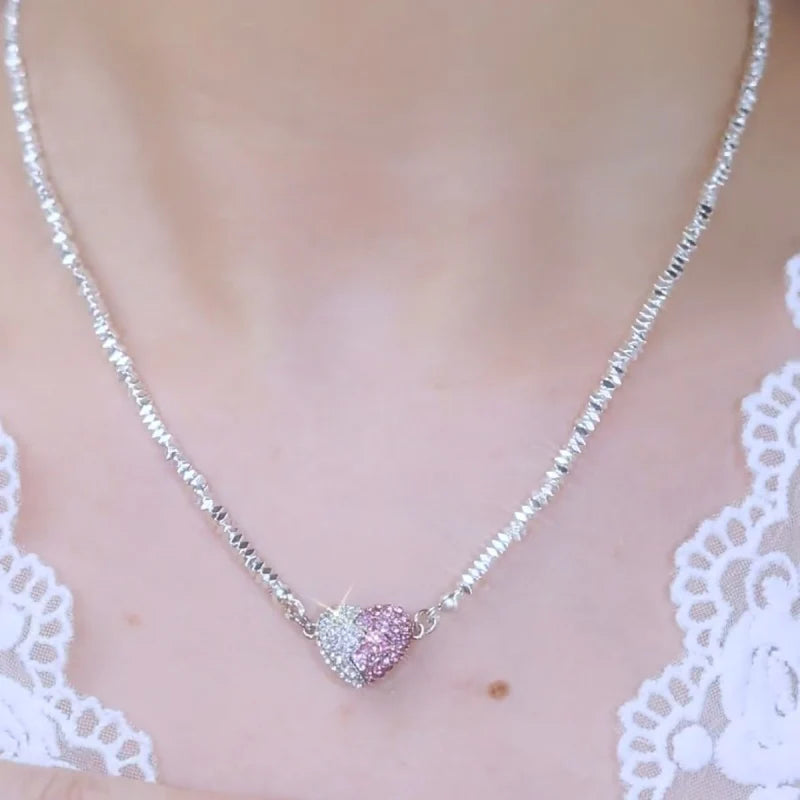 Collares magnéticos de amor rosa plateados