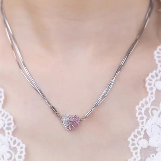 Collares magnéticos de amor rosa plateados