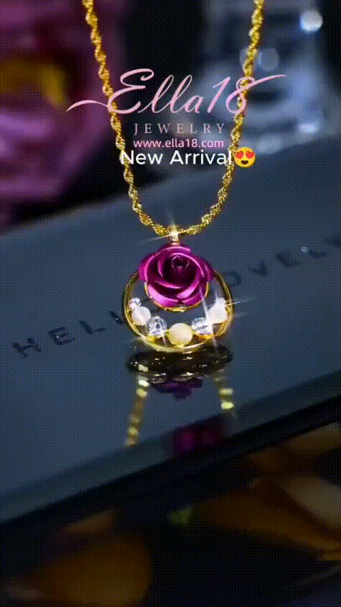 Collar con colgante de rosa morada de ojo de gato chapado en oro de 14K